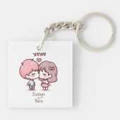 Schattigee gepersonaliseerde Chibi-stijl kussen pa Sleutelhanger (Achterkant)