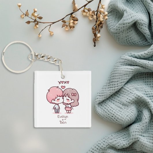 Schattigee gepersonaliseerde Chibi-stijl kussen pa Sleutelhanger