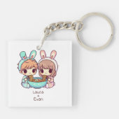 Schattigee gepersonaliseerde Chibi-stijl Ramen Paa Sleutelhanger (Achterkant)