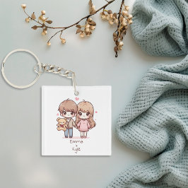 Schattigee gepersonaliseerde Chibi-stijl teddybeer Sleutelhanger