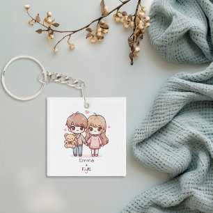 Schattigee gepersonaliseerde Chibi-stijl teddybeer Sleutelhanger