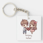Schattigee gepersonaliseerde Chibi-stijl Valentijn Sleutelhanger (Voorkant)