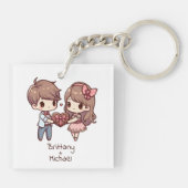 Schattigee gepersonaliseerde Chibi-stijl Valentijn Sleutelhanger (Achterkant)