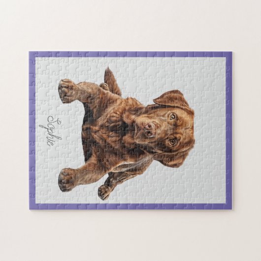 Schattigee gepersonaliseerde chocolade labrador re legpuzzel (Horizontaal)
