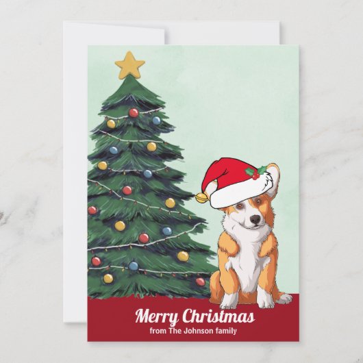 Schattigee gepersonaliseerde Corgi Santa Hat Kerst Feestdagenkaart (Voorkant)