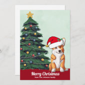 Schattigee gepersonaliseerde Corgi Santa Hat Kerst Feestdagenkaart (Voorkant / Achterkant)