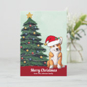 Schattigee gepersonaliseerde Corgi Santa Hat Kerst Feestdagenkaart (Staand voorkant)