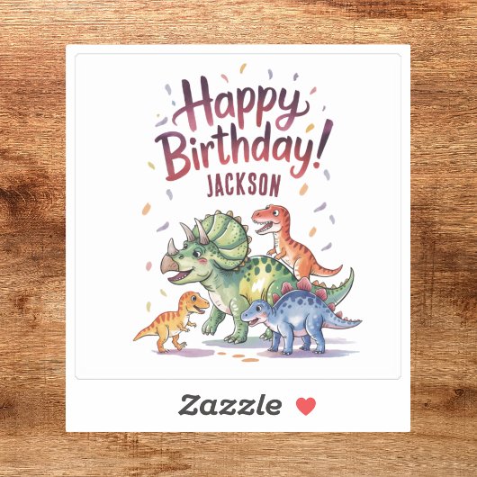 Schattigee gepersonaliseerde dinosaurus Happy Birt Sticker