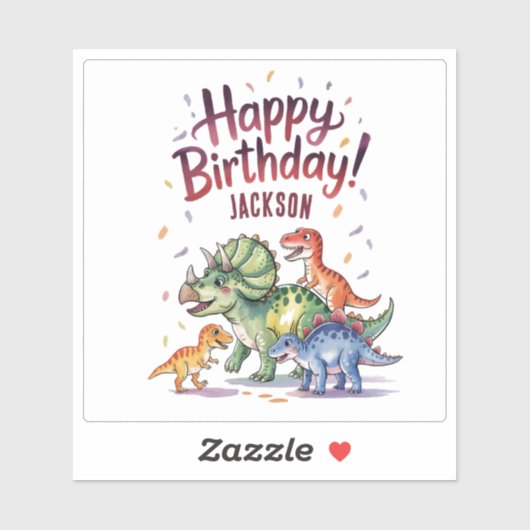 Schattigee gepersonaliseerde dinosaurus Happy Birt Sticker (Vel)