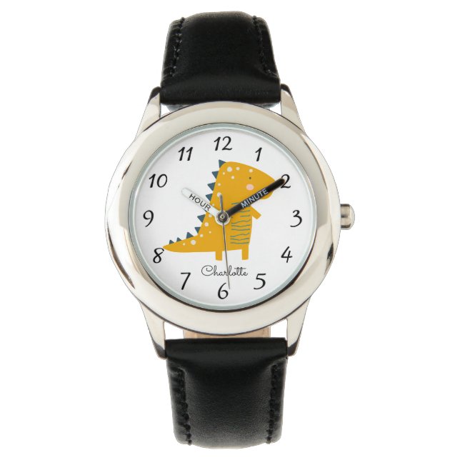 Schattigee gepersonaliseerde dinosaurus Kind Horloge (Voorkant)