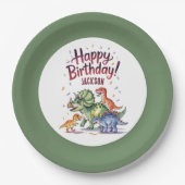 Schattigee gepersonaliseerde Dinosaurus Verjaardag Papieren Bordje (Voorkant)