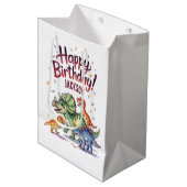 Schattigee gepersonaliseerde dinosaurusverjaardag medium cadeauzakje (Voorkant Gekanteld)