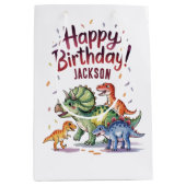 Schattigee gepersonaliseerde dinosaurusverjaardag medium cadeauzakje (Voorkant)