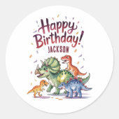 Schattigee gepersonaliseerde dinosaurusverjaardag ronde sticker (Voorkant)