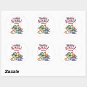 Schattigee gepersonaliseerde dinosaurusverjaardag ronde sticker (Vel)