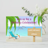 Schattigee gepersonaliseerde dolfijnen strand verj kaart (Staand voorkant)