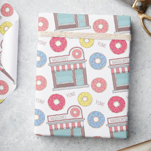 Schattigee gepersonaliseerde donut shop cadeaupapier