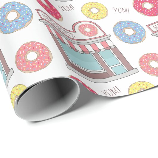 Schattigee gepersonaliseerde donut shop cadeaupapier (Rol Hoek)