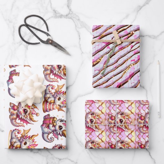 Schattigee gepersonaliseerde Dragon Thema Verjaard Inpakpapier Vel (Voorkant)