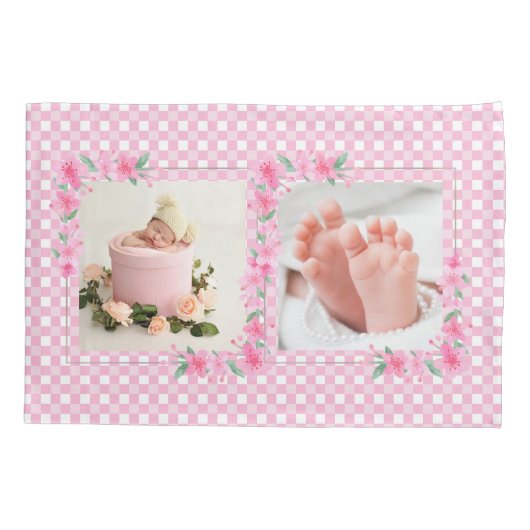 Schattigee Gepersonaliseerde Drie Foto Roze Kussen Kussensloop (Achterkant)