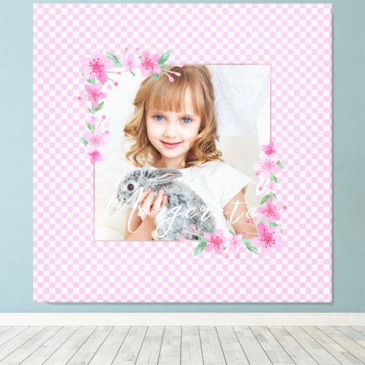 Schattigee gepersonaliseerde één foto roze canvas afdruk (Insitu (Houten vloer))