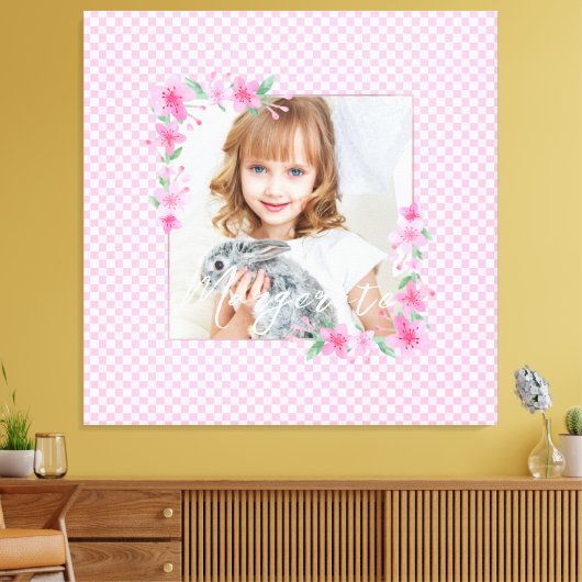 Schattigee gepersonaliseerde één foto roze canvas afdruk (Insitu (Woonkamer))