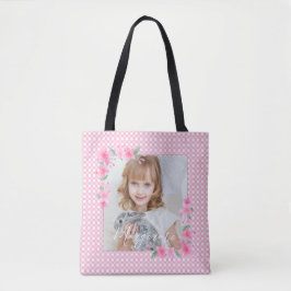 Schattigee gepersonaliseerde één foto roze tote bag