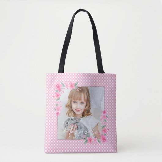 Schattigee gepersonaliseerde één foto roze tote bag (Voorkant)