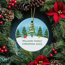 Schattigee Gepersonaliseerde Familie Kerstboom Keramisch Ornament