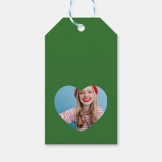 Schattigee gepersonaliseerde foto Hart Kerstmis Cadeaulabel (Voorkant)