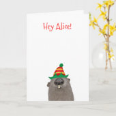 Schattigee gepersonaliseerde Groundhog Kerstkaart Kaart (Gele Bloem)