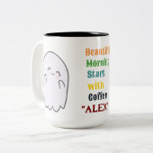 Schattigee gepersonaliseerde Halloween Ghost Mok (Voorkant links)