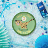 Schattigee gepersonaliseerde happy cheetah birthda papieren bordje (Feest)