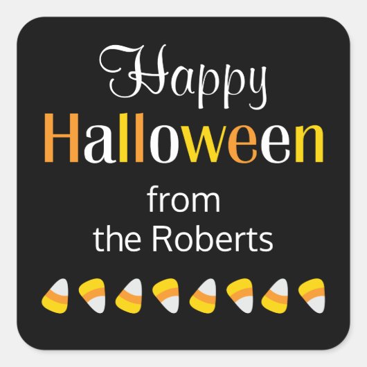 Schattigee gepersonaliseerde Happy Halloween Snoep Vierkante Sticker (Voorkant)