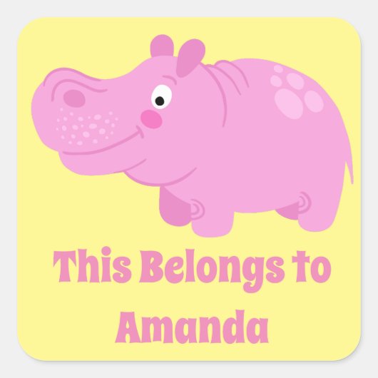 Schattigee gepersonaliseerde Hippo Label Stickers  (Voorkant)