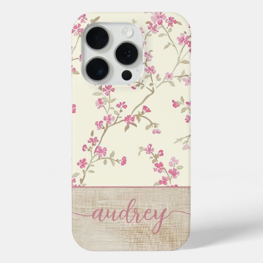Schattigee gepersonaliseerde houten bloemenscript Case-Mate iPhone case (Achterkant)