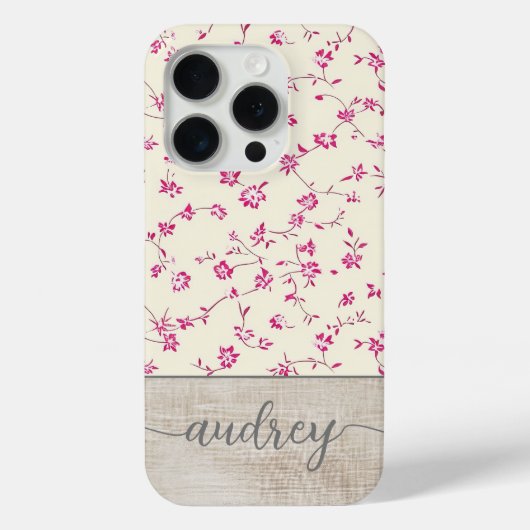 Schattigee gepersonaliseerde houten bloemenscript  Case-Mate iPhone case (Achterkant)