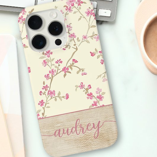 Schattigee gepersonaliseerde houten bloemenscript  Case-Mate iPhone case
