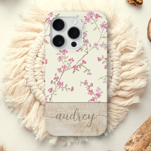 Schattigee gepersonaliseerde houten bloemenscript  Case-Mate iPhone case