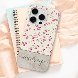 Schattigee gepersonaliseerde houten bloemenscript  iPhone 15 pro case