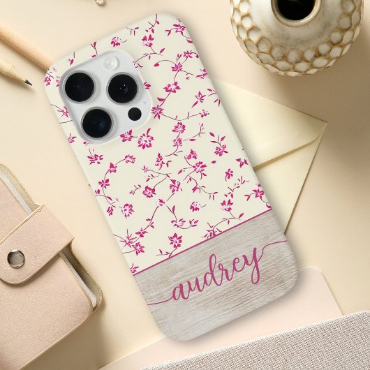 Schattigee gepersonaliseerde houten bloemenscript Case-Mate iPhone case