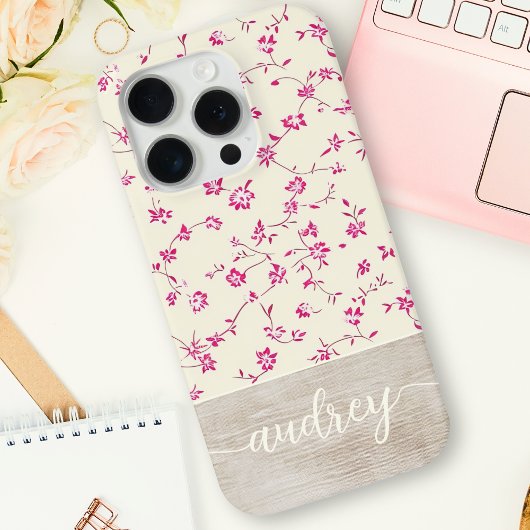 Schattigee gepersonaliseerde houten bloemenscript  Case-Mate iPhone case