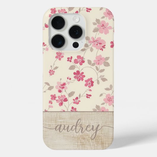 Schattigee gepersonaliseerde houten bloemenscript  Case-Mate iPhone case (Achterkant)
