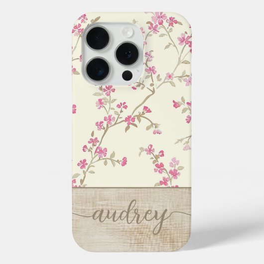 Schattigee gepersonaliseerde houten bloemenscript  Case-Mate iPhone case (Achterkant)