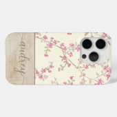 Schattigee gepersonaliseerde houten bloemenscript  Case-Mate iPhone case (Achterkant (horizontaal))