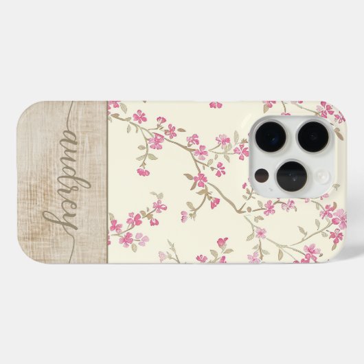 Schattigee gepersonaliseerde houten bloemenscript  Case-Mate iPhone case (Achterkant (horizontaal))