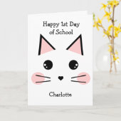 Schattigee Gepersonaliseerde Kat Eerste Dag van Sc Kaart (Gele Bloem)