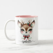 Schattigee gepersonaliseerde kerst rendieren tweekleurige koffiemok (Links)