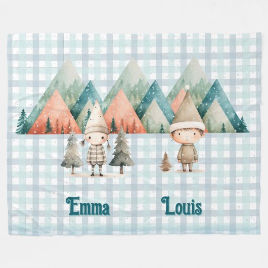 Schattigee gepersonaliseerde kerstdeken voor koppe fleece deken (Voorkant (Horizontaal))