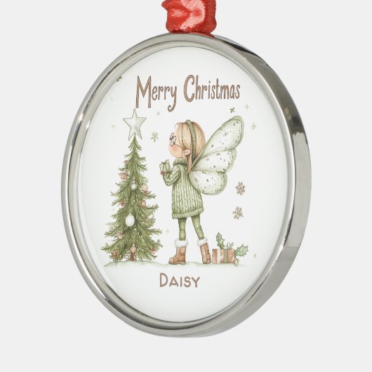 Schattigee gepersonaliseerde kerstfee en kerstboom metalen ornament (Links)